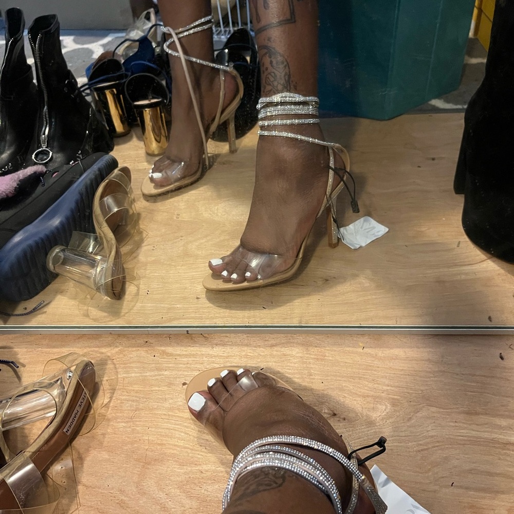 Zara White and Silver Heels with Elegant Design